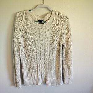 Nautica Ivory Cable Knit Sweater Size L Nautical Coastal Grandmother Old Money